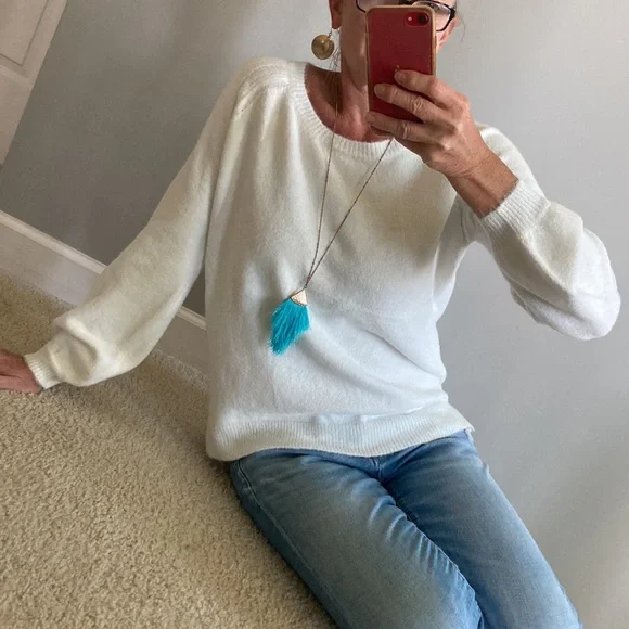 White Long Sleeve Crew Neck Sweater - Picture 10 of 10